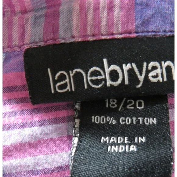 Lane Bryant Lilac Purple Multi Plaid Button Up Cotton Blouse Plus Size 18-20 - Picture 8 of 8